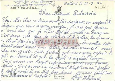 Oullins — widok panoramiczny, kościoł, basen i budynki — Wydawnictwo J. Cella & Fils — Rewers
