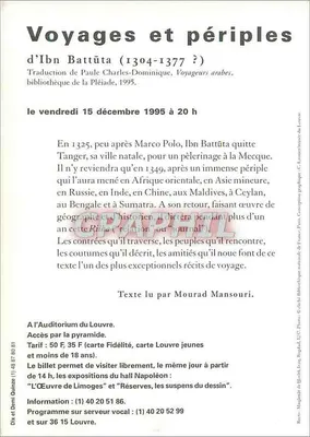 Voyages et pérépiles d'Ibn Battûta — leitura no Auditório do Louvre — 15 de dezembro de 1995 — Verso