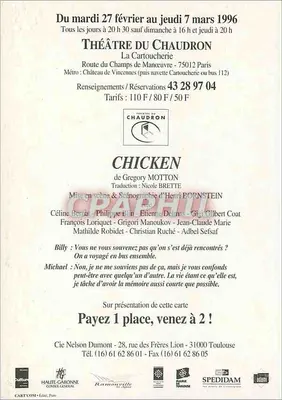 Frango — peça de Gregory Motton — Compagnie Nelson Dumont — Verso