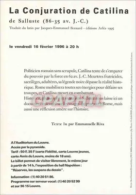 La Conjura de Catilina — lectura de Emmanuelle Riva — Auditorio del Louvre, 16 de febrero de 1996 — Reverso
