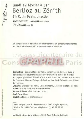 Berlioz na Zénith — Bicentenario Konservatorium w Paryżu 1795-1995 — Zénith - Park Villette — Rewers