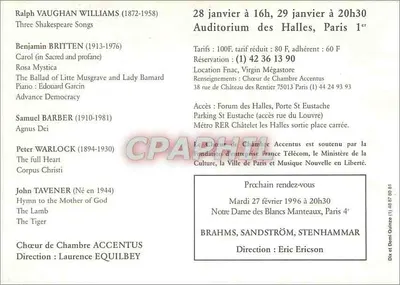 Chór kameralny ACCENTUS — Koncerty Ralpha Vaughan Williamsa, Benjamina Brittena i Johna Tavenera — Audytorium des Halles, Paryż — Rewers
