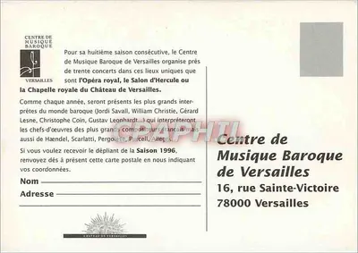 Centrum Muzyki Baroku w Paryżu — Sezon 1996 — Wydawca: Centrum Muzyki Baroku w Paryżu — Rewers
