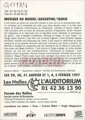Quarteto Cedron — Gotan indo para o Tango no local — Distribuição Mélodie — Verso
