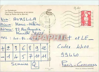 NANTES — Catedral, Cours Cambronne e Palácio da Bolsa — Edições Cordia — Verso