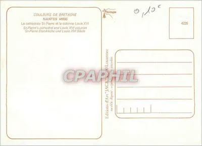 Nantes — Catedral de San Pedro y columna de Luis XVI — Ediciones d'Arte 'Jack' n°4226 — Reverso