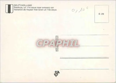 Delft/Hollande — Ratusz z XVII wieku z wieżą z XIV wieku — Gabor van Houten & Sons — Rewers
