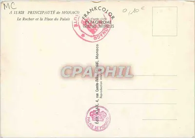 O Rocher e a Praça do Palácio — Mônaco — Editor Comte-Félix Gattildi — Verso