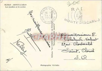 Monte-Carlo — Les jardins et le casino — Éditions LA CIGOGNE — Verso