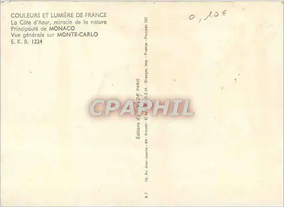 Vista geral sobre Monte-Carlo — Principado de Mônaco — Edições Jean-Jaures, Paris — Verso