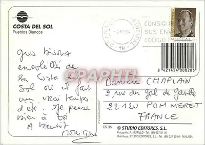Costa del Sol — Pueblos Blancos — Studio Editores, S.L. n° CS 35 — Verso