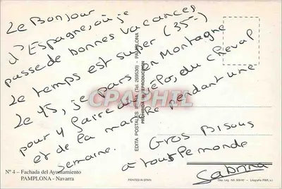 Fachada do Ayuntamiento — Pamplona — Editor PAMPLONA, n° 4 — Verso