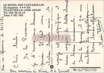 Hôtel des Cantarelles — Arles — Wydawca Eliphut, Genewa — Rewers