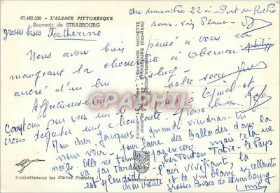 Strasburg — Widok panoramiczny, most, dom z cokołem i dwie kobiety w strojach — Wydawnictwo Hachette — Rewers