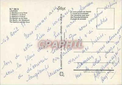 Lourdes — A Basílica e o Rio Gave — Editor Doucet Éfils, n° 104 B — Verso