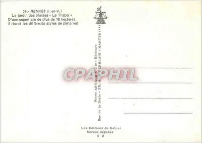 Rennes (Il-et-Vil) — Ogród Botaniczny « Le Thabor » — Pierre Artaud & Cie, Nantes — Rewers