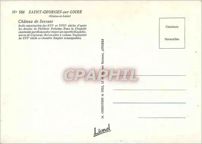 Castelo de Serrant — Saint-Georges-sur-Loire — editor M. Chretien & Fils, Lyon — Verso
