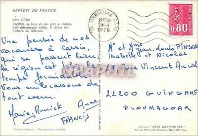Cassis, jej zatoka i port przy wejściu do pięknego doliny — Wydawca: Wydawnictwo Arts Graphiques, Toulon — Rewers