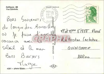 Collioure - Vista Geral — Edições S. Auduraires, n° 4301 — Verso