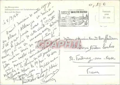 Bern — Bärengraben, Zähringenbrunnen, widok panoramiczny — Verlag Bern — Rewers