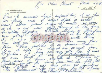 Dwa narciarze na skibobach w Crans-Sainte-Croix — Wydawnictwo Perrochet, nr 5360 — Rewers