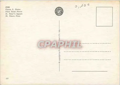 Praça de São Pedro — noite — editor Plurigrafica Terni, n° 333 — Verso