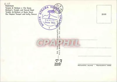 Paestum — Templo de Netuno e Estrada Sagrada — Ed. Vincenzo Carcavallo, n° 21191 — Verso