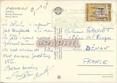 Ruínas romanas — Tipaza — Sociedade Nacional de Edição e Difusão, Argélia, n°631 — Verso