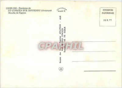 Saint-Cyprien-sur-Dourdou — Moinho de Sagnes — Sociedade das Cartas Postais APA-POUX — Verso
