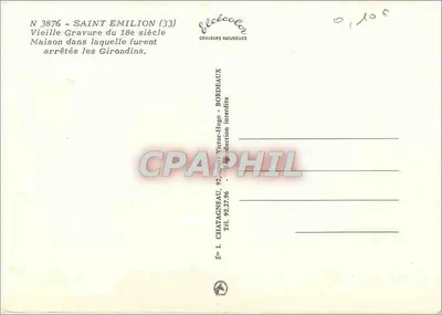 Saint-Émilion — Casa onde foram presos os Girondinos — Editor Élécoeur, N° 3876 — Verso