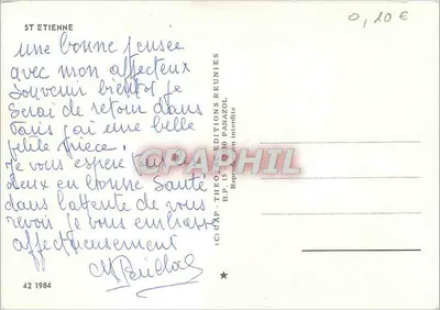 Saint-Étienne — metropolia gospodarcza i turystyczna — Stara pocztówka THEOAC ÉDITIONS REUNIES — Rewers