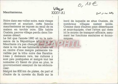 Mulher mauritana — Oualata — Editor: Photo-Services S.A. n° XXXV-A1 — Verso