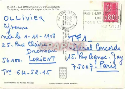 Sturm über den Leuchtturm — pittoreske Bretagne — Éditions Y.R. Candal — Rückseite