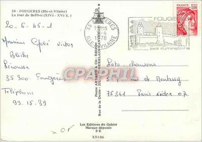 Fougeres — A torre do Beffroi (XIV-XV S.) — Pierre Arnaud & Cie, Editores — Verso
