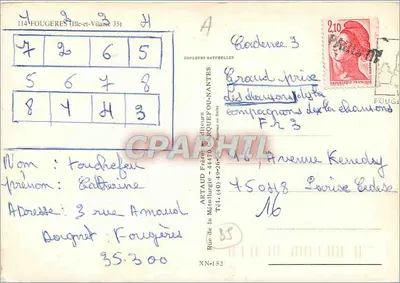 Fougeres — castelo e cidade — Artaud Frères, n° XN-152 — Verso