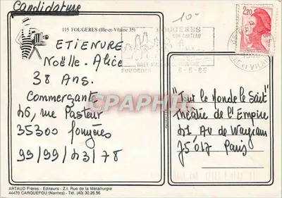 Fougeres — Ducado da Bretanha — Artaud Frères — Verso