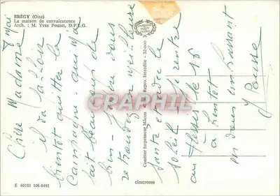 Brégé (Oise) — A casa de convalescência — Arq. : M. Yves Pouzet, D.P.L.G. — Combier Impressor Mâcon - 32-000 — Verso