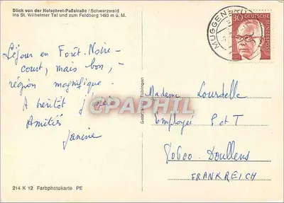 Aussicht auf das Tal von St. Wilhelmer / Schwarzwald — Schwarzwald — Verleger 214 K 12 Farbphotokarte PE — Rückseite