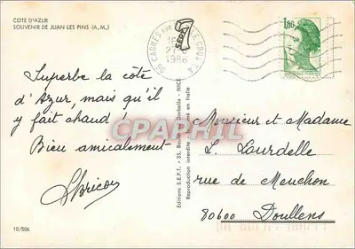 Juan-les-Pins — widok plaży i budynków — Wydawnictwo S.E.P.T. nr 10/506 — Rewers