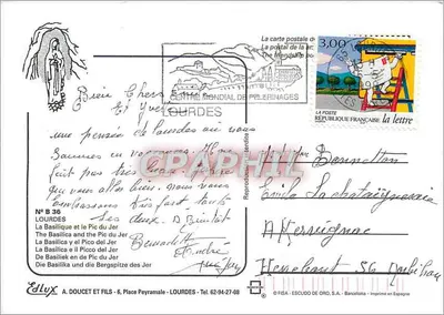 Lourdes — Basilique et le Pic du Jer — Éditeur A. Doucet et Fils, n° B 36 — Verso