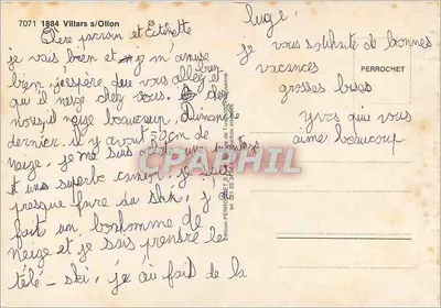Villars-sur-Ollon i Étretette — widok zimowy — Wydawnictwo Perrochet, n° 7071 — Rewers