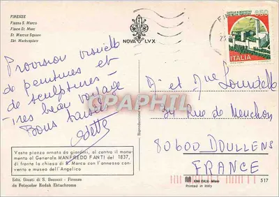 Piazza San Marco — Florença — Ediz. Giusti di S. Becocci — Verso