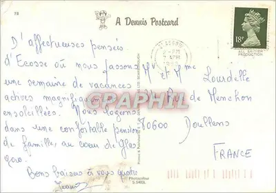 Um brinde tradicional escocês — texto de brinde escocês — A Dennis Postcard — Verso