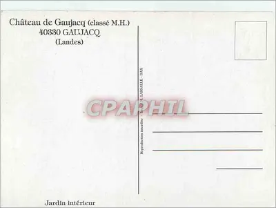 Ogród wewnętrzny — Zamek Gaujacq — niepublikowana reprodukcja Lassalle-Dax — Rewers