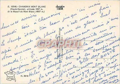 Chamonix Mont-Blanc — vista panorâmica das montanhas, glaciares e teleféricos — editor ADIA, n° E. 15046 — Verso