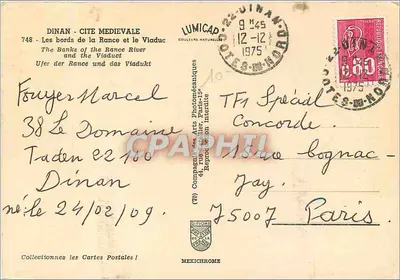 I bordi della Rance e il Viaduc — Dinan — editore IRIS, n°748 — Verso