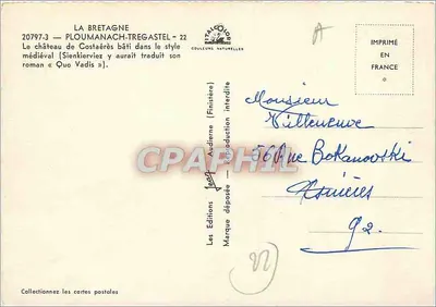 Zamek Costaères w Ploumanac'h — Tregastel — Wydawnictwo Finistère — Rewers