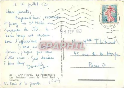 Cap Fréhel — As Falésias, no fundo Forte Lalatte — Les Tirages Modernes, n° 142 — Verso