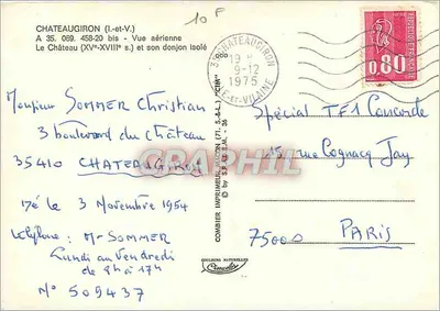 Zamek w Châteaugiron — widok z lotu — Combière Imprimeur, n° 509437 — Rewers