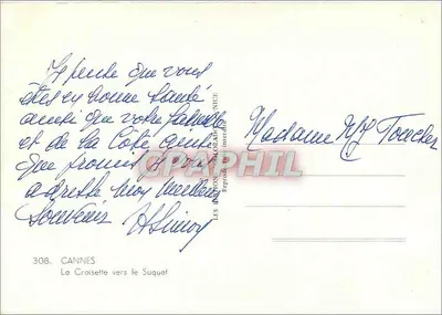 Cannes — La Croisette w kierunku Suquet — Éditions L. J. H. N. G. (NICE) n° 308 — Rewers